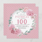 ピンクかわいらしフローラ誕生日招待状 シーズンカード (正面/裏面)