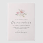 ピンクかわいらしフローラ15年誕生日キンセアニラ ベラム紙招待状 (正面)