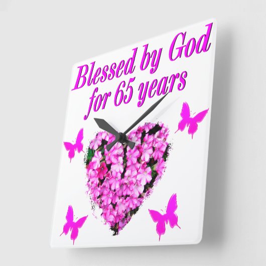 ピンクかわいらしフローラ65番目の誕生日デザイン スクエア壁時計 (傾斜)