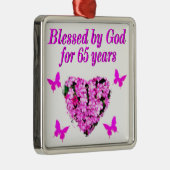 ピンクかわいらしフローラ65番目の誕生日デザイン メタルオーナメント (右)