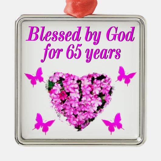 ピンクかわいらしフローラ65番目の誕生日デザイン メタルオーナメント (正面)