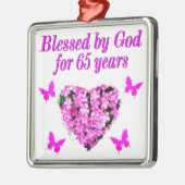 ピンクかわいらしフローラ65番目の誕生日デザイン メタルオーナメント (左)