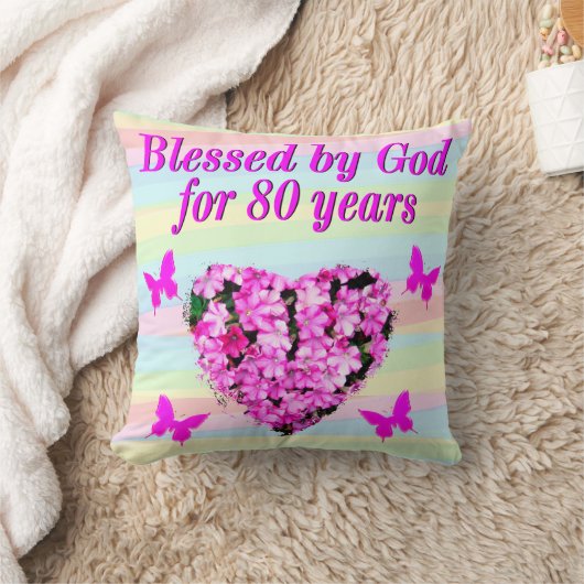 ピンクかわいらしフローラ80位誕生日恵み枕 クッション (ブランケット)