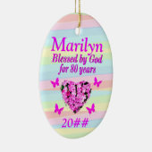 ピンクかわいらしフローラ80番目の誕生日カスタムオーナメント セラミックオーナメント (右)