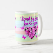 ピンクかわいらしフローラ85番目の誕生日マグカップ コーヒーマグカップ (正面右)