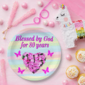 ピンクかわいらしフローラ85番目の誕生日紙プレート ペーパープレート (パーティー)