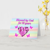 ピンクかわいらしフローラ90番目の誕生日カード カード (黄色い花)