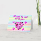 ピンクかわいらしフローラ90番目の誕生日カード カード (正面)