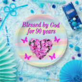 ピンクかわいらしフローラ90番目の誕生日紙プレート ペーパープレート (パーティー)