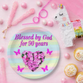 ピンクかわいらしフローラ90番目の誕生日紙プレート ペーパープレート (パーティー)