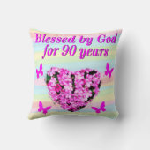ピンクかわいらしフローラ90番目誕生日枕 クッション (裏面)