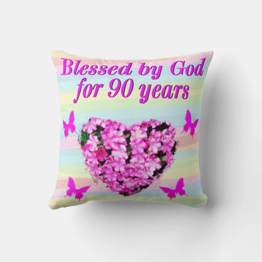 ピンクかわいらしフローラ90番目誕生日枕 クッション (裏面)