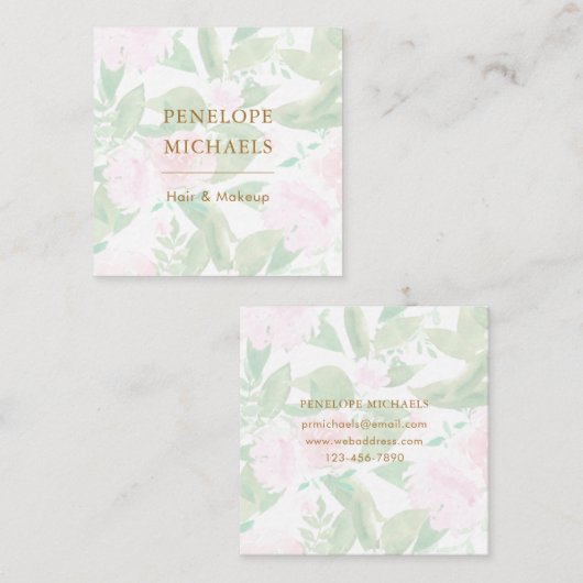 ピンクかわいらしフローラ スクエア名刺 (正面/裏面)