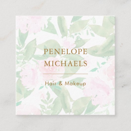 ピンクかわいらしフローラ スクエア名刺 (正面)