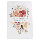 ピンクかわいらしフローラ |パーソナライズされた誕生日 ミディアムペーパーバッグ (正面)