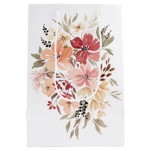 ピンクかわいらしフローラ |パーソナライズされた誕生日 ミディアムペーパーバッグ (裏面)