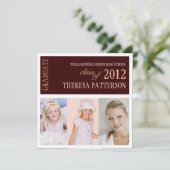 ピンクかわいらしブラウン写真大学卒業パーティー 招待状 (スタンド正面)