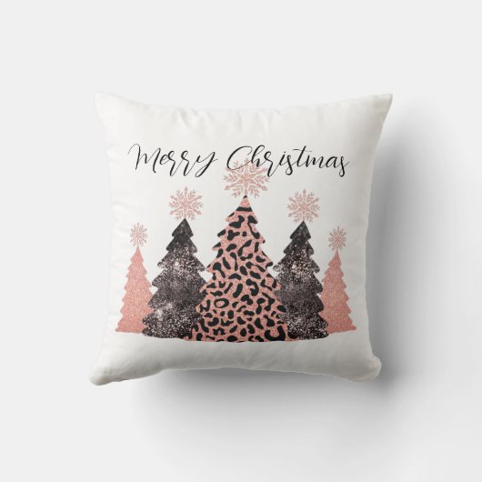 ピンクかわいらしブラックメリークリスマスツリーズホリデー クッション (裏面)