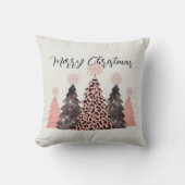 ピンクかわいらしブラックメリークリスマスツリーズホリデー クッション (正面)