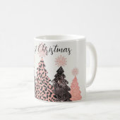 ピンクかわいらしブラックメリークリスマスツリーズホリデー コーヒーマグカップ (正面右)