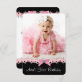 ピンクかわいらしブラック女子フォトバースデーパーティー 招待状 (正面/裏面)