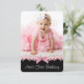 ピンクかわいらしブラック女子フォトバースデーパーティー 招待状 (スタンド正面)