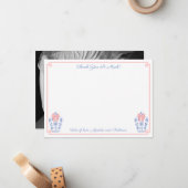 ピンクかわいらしブルーチャイノアイセリーベビーシャワー写真 ノートカード (正面/裏面インサイチュ)