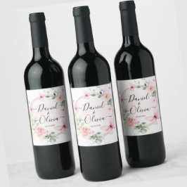 ピンクかわいらしブルーバタフライモノグラムワインラベル ワインラベル