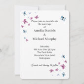 ピンクかわいらしブルーバタフライ結婚ズ 招待状 (裏面)