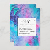 ピンクかわいらしブルーパープルサルティ水彩画 エンクロージャーカード (正面/裏面)