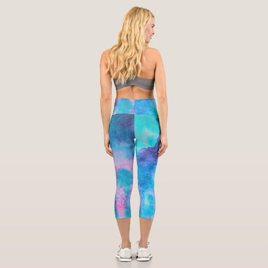 ピンクかわいらしブルーパープルサルティ水彩画 カプリレギンス (裏面)