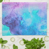 ピンクかわいらしブルーパープルサルティ水彩画 キッチンタオル (折り畳み)