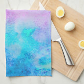 ピンクかわいらしブルーパープルサルティ水彩画 キッチンタオル (四つ折り)