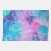 ピンクかわいらしブルーパープルサルティ水彩画 キッチンタオル (横)