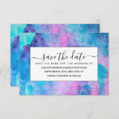 ピンクかわいらしブルーパープルサルティ水彩画 セーブザデート (正面/裏面)