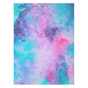 ピンクかわいらしブルーパープルサルティ水彩画 テーブルクロス