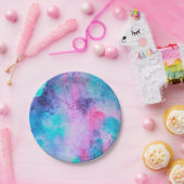 ピンクかわいらしブルーパープルサルティ水彩画 ペーパープレート (パーティー)