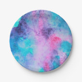 ピンクかわいらしブルーパープルサルティ水彩画 ペーパープレート (正面)