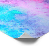 ピンクかわいらしブルーパープルサルティ水彩画 ポスター (角)