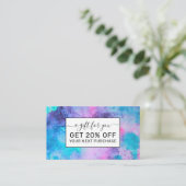 ピンクかわいらしブルーパープルサルティ水彩画 割引カード (スタンド正面)