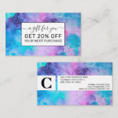 ピンクかわいらしブルーパープルサルティ水彩画 割引カード (正面/裏面)