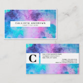 ピンクかわいらしブルーパープルサルティ水彩画 名刺 (正面/裏面)