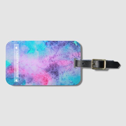 ピンクかわいらしブルーパープル塩辛い水彩モノグラム ラゲッジタグ (正面横)