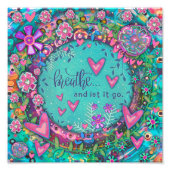 ピンクかわいらしブルーフローラハート呼吸引用文 フォトプリント            (正面)