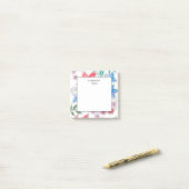 ピンクかわいらしブルーフローラ名新学期 ポストイット (デスク上)