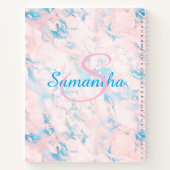 ピンクかわいらしブルー大理石名パーソナライズされた ノートブック (裏面)