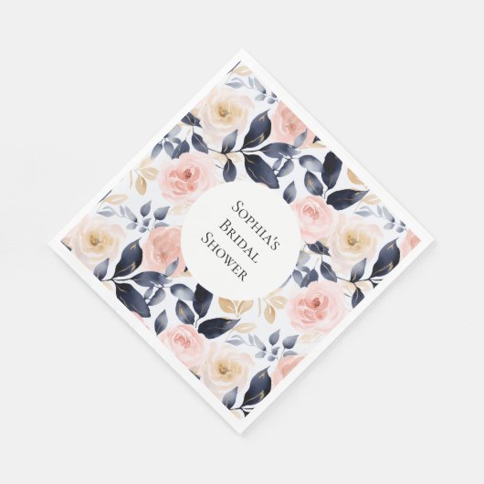 ピンクかわいらしブルー白い花ブライダルシャワー スタンダードランチョンナプキン (角)