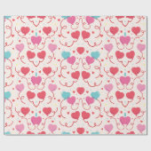 ピンクかわいらしブルー赤いハートパターン ラッピングペーパー (フラット)