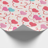 ピンクかわいらしブルー赤いハートパターン ラッピングペーパー (角)