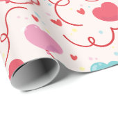 ピンクかわいらしブルー赤いハートパターン ラッピングペーパー (ロールコーナー)